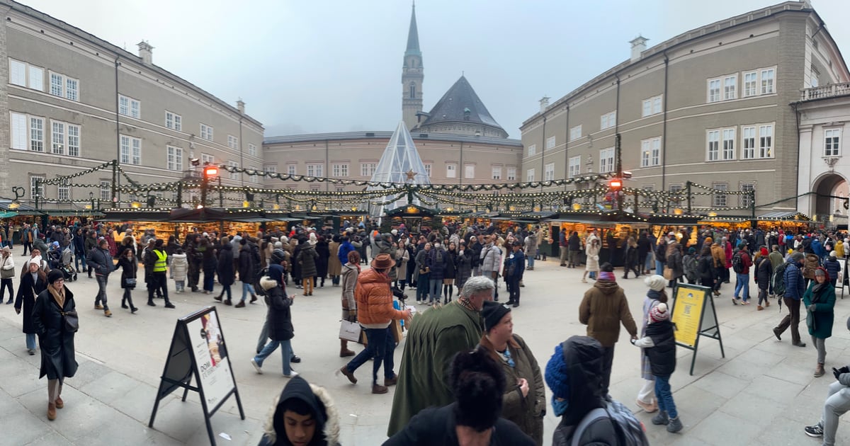 Christmas market at Residenzplatz, Salzburg, photographed on 30 December 2024